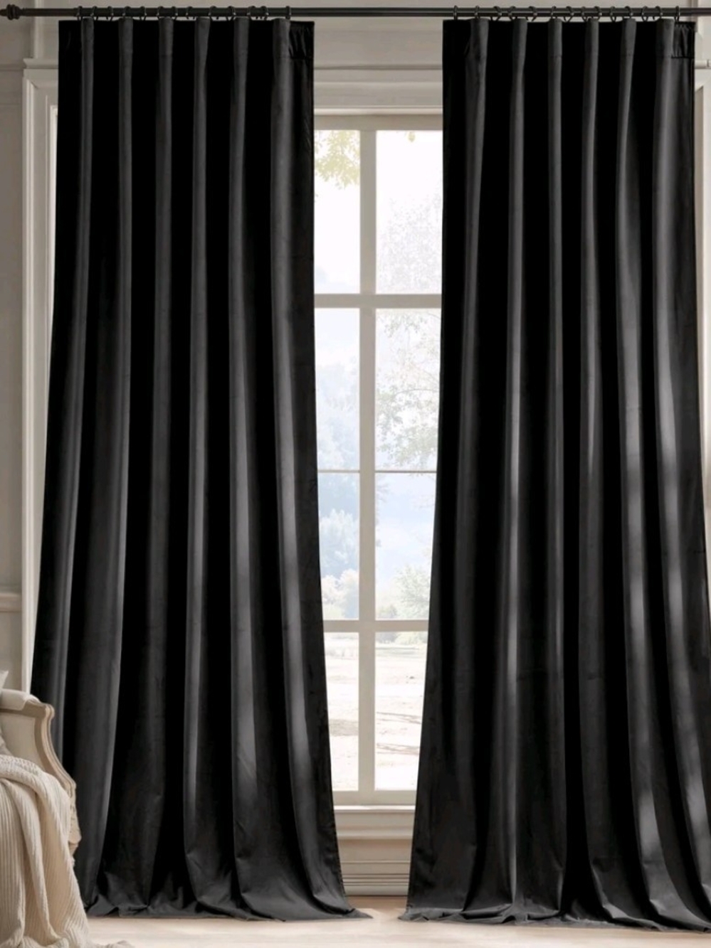 Black Velvet Window Curtains - Luxe Room-Darkening Drapes